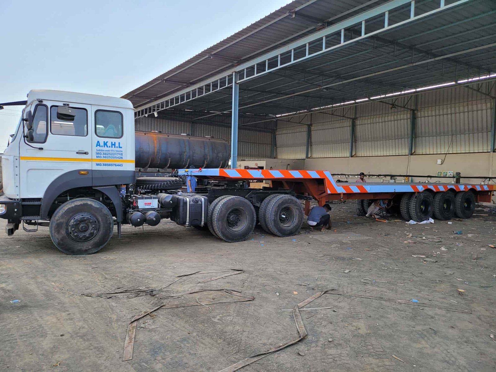Multi-axle trailer truck at the yard